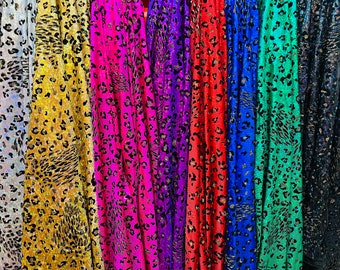 Nuovo motivo Cheetah stampato su nylon spandex metallizzato olografico con floccatura