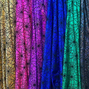 Spider webs pattern design print on hologram metallic nylon spandex with flocking