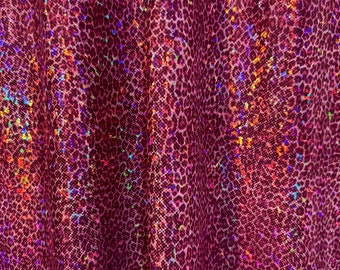 Nowy mały wzór geparda na potłuczonym szkle, metaliczny hologram, nylon spandex 4-kierunkowy, rozciągliwy, 58/60” cięty na wymiar. Wysyłka na cały świat z Los Angeles