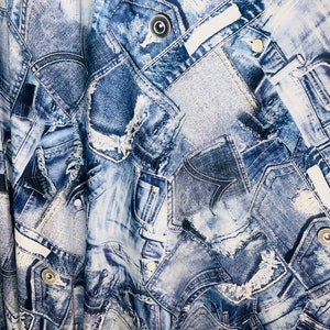 Blue Jeans Design Druck auf Nylon Spandex 4-Wege-Stretch 58/60 ”sold Bulk stock.Schiffe weltweit aus Los Angeles Kalifornien USA.