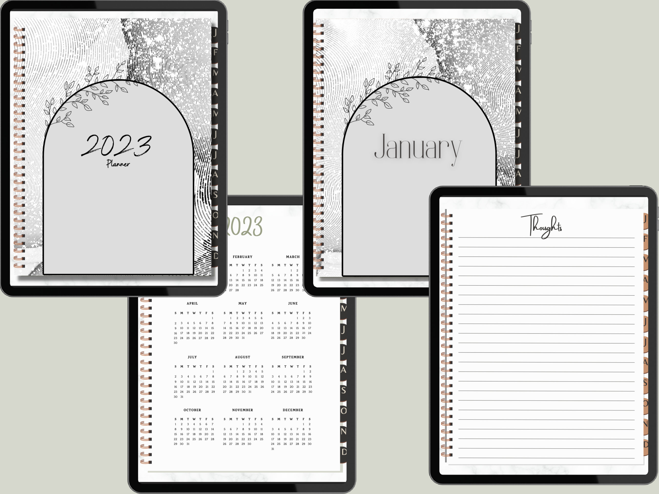 2023 Yearly Digital Planner in Grey Sage, Notebook Calendar Digital ...