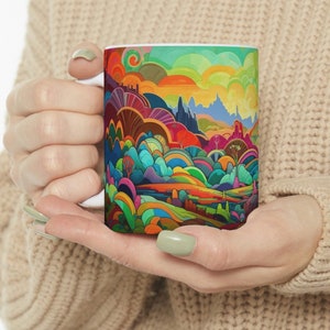 Psychedelic Countryside Mug, Trippy Countryside Mug, Hippy Mug, Artsy Mug, Nature Mug, Forest Mug, Mountain Mug, Boho Mug, Sunrise Mug, Sky