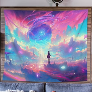 Psychedelic Alien Landscape Wall Art, Otherworldly Wall Decor, Striking Sci-Fi Tapestry Gift, Wall Hanging for Living Room Bedroom, Art Gift