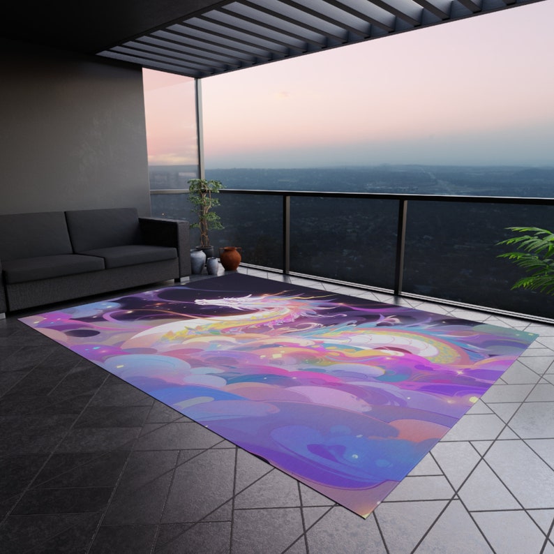 Dragon Rug, Outdoor Rug, Patio Rug, Balcony Rug, Garden Rug, Home Decor, Handmade Rug, Porch Rug, Boho Outdoor Rug, Deck Rug, Camping Rug image 2