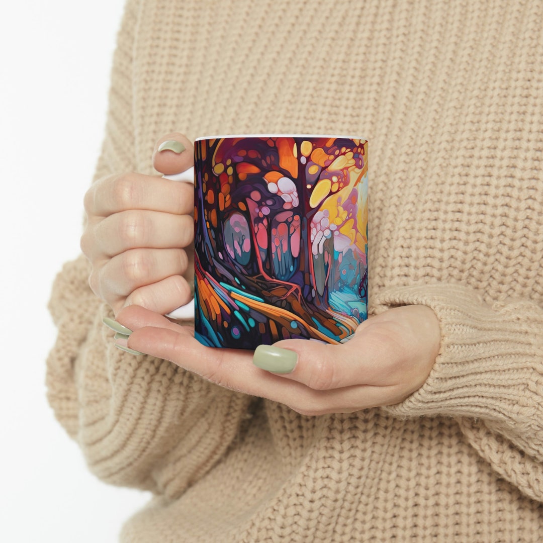 Psychedelic Forest Mug, Trippy Forest Mug, Hippy Forest Mug, Forest Mug ...
