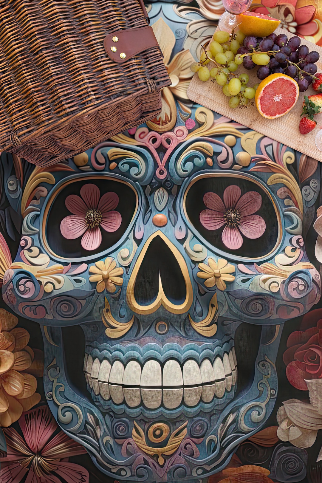 Festive Dia De Los Muertos Quilted Blanket NCU0PD567