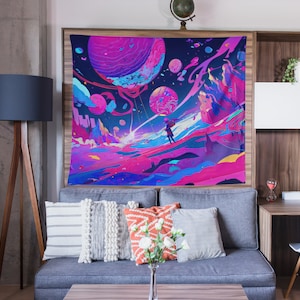 Psychedelic Alien Landscape Wall Art, Otherworldly Wall Decor, Striking Sci-Fi Tapestry Gift, Wall Hanging for Living Room Bedroom, Art Gift