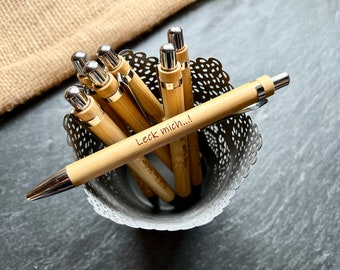 lustiger Kugelschreiber mit Gravur, lustiger ironischer Spruch oder Text, Kuli aus Bambus mit Text Ja und...?