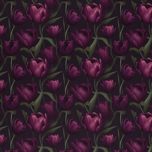 Purple Tulip Wrapping Paper, Deep Purple Floral Watercolor Tulips Gift Wrap Paper Roll, Birthday Present Félicitations Spring Garden