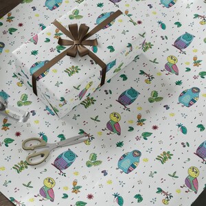 Owl Wrapping Paper Roll, Happy Cute Owls Gift Wrap, Owl Lover Gifts for Birthday, Christmas, Children, Teens & Adults, Barn Owl Birds