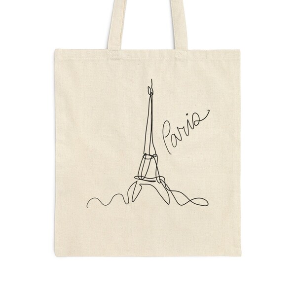 Paris Eiffel Tower Cotton Canvas Tote Bag, France, Line Drawing, Durable Cotton with 20 inch handles, French Gift, Reusable Shopping Bag