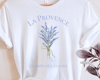 Camiseta buquê de lavanda, camiseta Provence França, camisa de flores silvestres, camisa botânica, camiseta de flor roxa, camiseta floral, camisa francesa lilás
