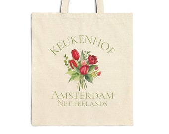 Sac fourre-tout en toile de coton tulipe, jardins de tulipes de Keukenhof, fleurs botaniques jardinage floral fleurs sauvages Lisse Amsterdam Pays-Bas