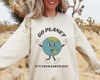 Earth Day Sweatshirt, Earthday Sweater, Save the Planet Shirt, Retro Globe Cartoon T-Shirt, Environmental Tshirt, Climage Change Tee
