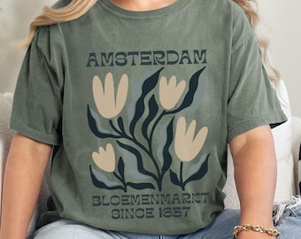 Amsterdam Flower Market Shirt, Bloemenmarkt T-shirt, Tulip Shirts, Retro Abstract Neutral, Vintage Style, Travel Gift Tee, Comfort Colors
