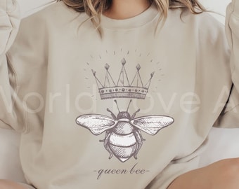 Bi-drottning, biodlare, boss lady-t-shirt, honungshumla, present till mors dag, minimalistisk design för biodling
