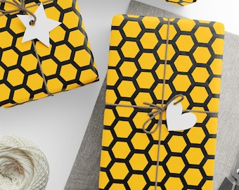 Honeycomb Wrapping Paper Roll, Honey Bee Gift Wrap, Yellow and Black Giftwrap, Mother's Day, Spring, Garden Lovers, Birthday Parties, Queen