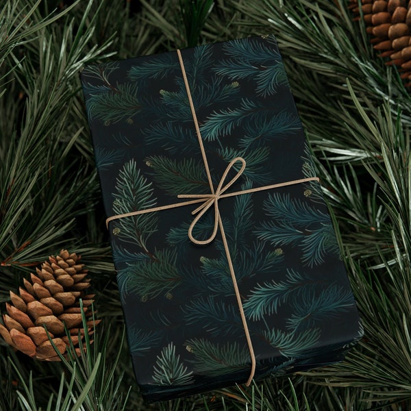 Fir Tree Wrapping Paper Roll, Christmas Branch Gift Wrap, Colorado Blue Spruce, Pine, Winter, Nature Lover, Forest, Outdoors Green Wreath