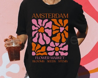 Boho Flowers Amsterdam T-tshirt, Vintage Flower Market Shirt, Wildflower Graphic Tee, Bloemenmarkt, Tulips, Tulip Garden, Comfort Colors