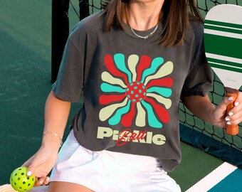 Pickleball Flower Power Shirt, Boho Abstract Floral T-shirt, Girly Athletic Gift, Spring Pickle Ball Tshirt, League,Doubles, Comfort Colors