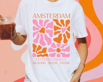 Boho Flowers Amsterdam T-tshirt, Vintage Flower Market Shirt, Wildflower Graphic Tee, Preppy Aesthetic, Tulips, Tulip Garden, Comfort Colors