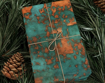 Copper Turquoise Gift Wrapping Paper Roll, Western Teal Patina Gift Wrap, Birthday, Mexican Western Southwest Themed Party, Cowboy Cowgirl