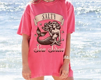 Vintage Mermaid Shirt, Beach T-Shirt, Summer Tee, Vacation Gifts, Salty, Pearls of Wisdom Tshirt, Retro Make Waves, Sea Siren Comfort Colors