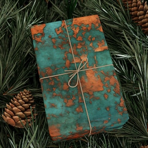 Rotolo di carta da regalo in rame turchese, confezione regalo patina verde acqua occidentale, compleanno, festa a tema sud-ovest occidentale messicano, cowgirl cowboy