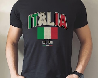 Italian Flag Shirt, Italy Shirts, Italia Collegiate Tee, Est. 1861 T-shirt, Italy Pride Gift, Vintage Style Souvenir T-Shirt, Europe Travel