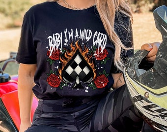 Camisa comodín, camiseta de juego, camiseta de póquer, regalos para amantes del casino, regalo de juego, camiseta de fiesta de Las Vegas, pala a cuadros, baraja de cartas
