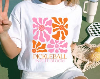 Pickleball Boho Flowers T-tshirt, Spring Pickle Ball Shirt, Flower Market Graphic Tee, Vintage Preppy, Gift Doubles Partner, Comfort Colors