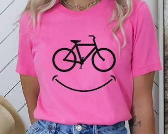 Happy Face Bicycle TShirt, Cyclist and Bike Lovers T-Shirt, Stationary Bike, Happy Cycling Sweatshirt, Biking Tee for Women, Unisex, Smile