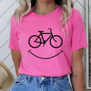 Happy Face Bicycle TShirt, Cyclist and Bike Lovers T-Shirt, Stationary Bike, Happy Cycling Sweatshirt, Biking Tee for Women, Unisex, Smile
