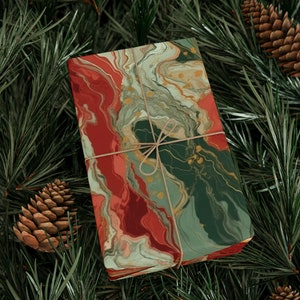 Christmas Marble Wrapping Paper Roll, Red Green Gold Gift Wrap, Abstract Art Textures, Weddings, Birthday, Holidays, Rock Lovers, Geologists