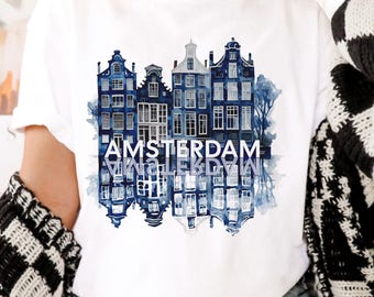 Amsterdam Canal Houses Shirt, Damrak Homes T-Shirt, Dutch Gift, Netherlands, Holland Row Home, Dancing House, Delft Blue Lovers & Travelers