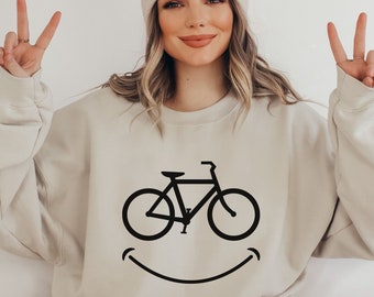 Happy Face Bicycle SweatShirt, Cyclist and Bike Lovers Shirt, Stationary Bike, Smile Cycling Sweater, Biking T-Shirt for Women, Unisex