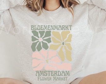 Amsterdam Flower Market Sweatshirt, Midcentury Modern Botanical Style Trendy Tshirt, Holland Netherlands Tee, Bloemenmarkt Floral Tulip