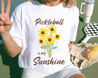 Pickleball Sunflower Shirt, Cute Pickle ball Gift for Women, Doubles Partners and League Players, Sporty Design, Sunshine, Comfort Colors