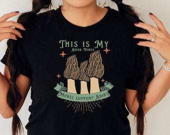 Morel svamp T-shirt, rolig svamptröja, moraliskt stöd, morel stöd, svampjaktgåva, mykologgåva, retro botanisk t-shirt