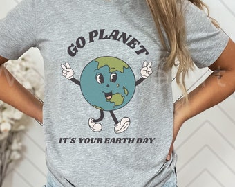 アースデーシャツ、環境Tシャツ、レトロ漫画地球儀Tシャツ、気候変動Tシャツ、地球を救おうTシャツ、地球へ行こう、あなたのアースデーです