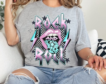 Rock and Roll Shirt, Rock N Roll T-shirt, Classic Rock Tshirt, Retro Vibe Tee, Rocker Gift, Heavy Metal, Glam Rock, 80's Haarband, Muziek