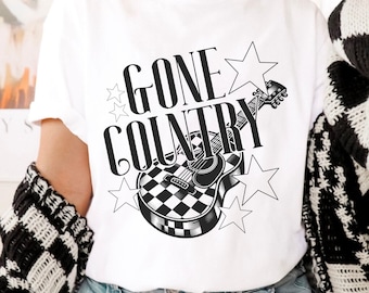 Country Music Shirt, Black and White Checkered Guitar Shirts, Concert goer Graphic Tee, Festival T-shirt, Cowgirl Gift, Music Lover T-Shirts