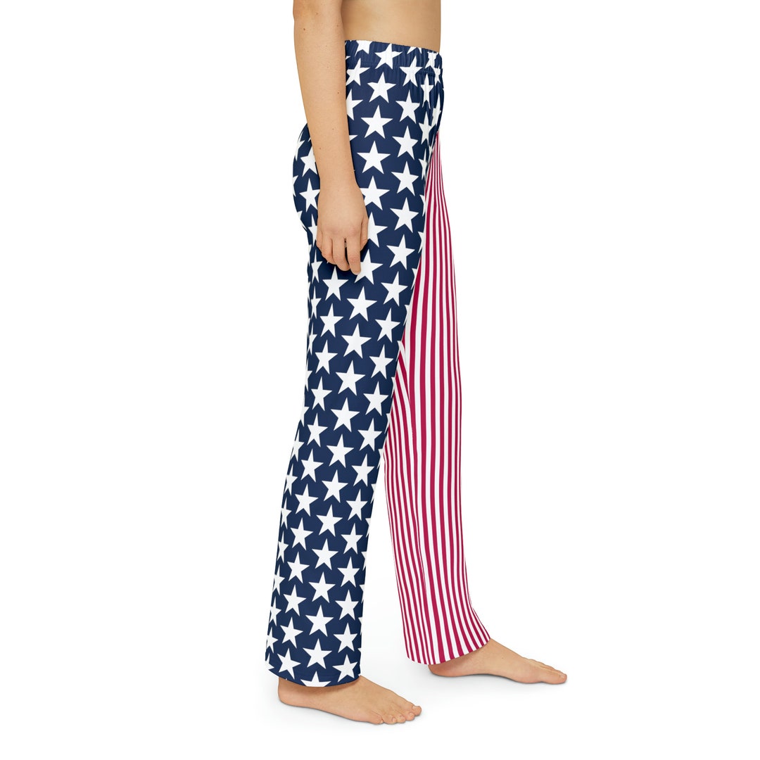 Kid's Patriotic Pajama Pants All Over American Flag Print, Relaxed Fit ...