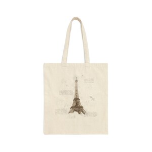 Eiffel Tower Paris France Tote Bag, City of Lights, Leonardo Da Vinci Style, Parisian Francophile, French Words Phrases, Hand Drawn Vintage