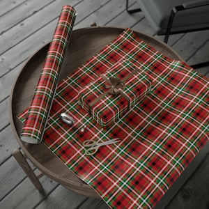 Plaid Christmas Wrapping Paper Roll, Red, Green Black & White Gift Wrap, Holidays Gift Papers, Checkered Gift Wrap, Traditional XMAS, Tartan