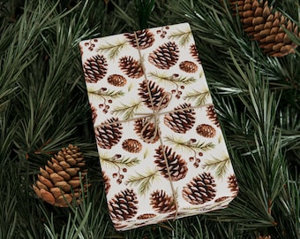 Pine cones Wrapping Paper Roll, Woodland Pinecones Winter Gift Wrap, Christmas Forest, Enchanged Botanical Wedding Holiday Birthday Pinecone