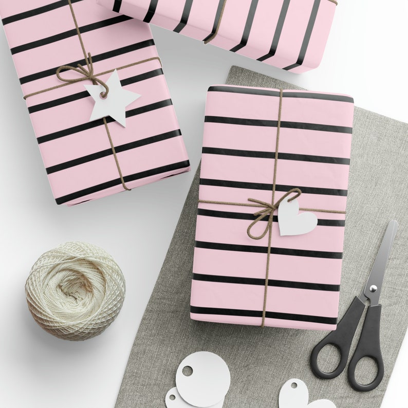 Strippy Rapping Paper Pink and Black Striped Wrapping Paper Roll, French Stripe Gift Wrap ...