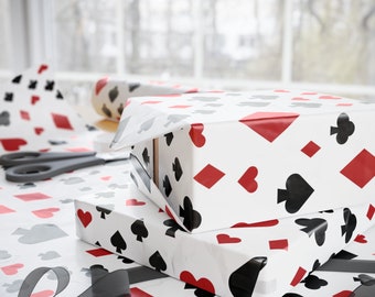 Playing Cards Wrapping Paper Roll, Poker Gift Wrap, Card Players Gifts, Gift for Bridge Enthusiast, Gambling, Spades Hearts Diamonds Clubs