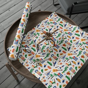 Cuba Wrapping Paper Roll, Havana Cuba, Paper has iconic symbols (Cuba Libre, Palm Trees, Maracas, Classic Cars), Cubanos, Cubanas, Travel