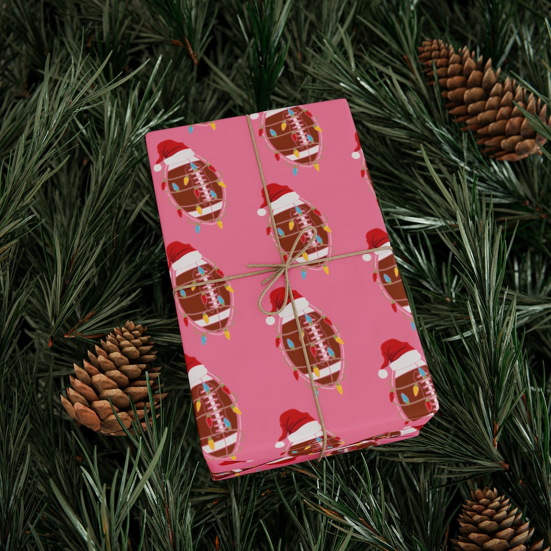 Christmas Football Wrapping Paper Roll, Pink Touchdown Player Holiday